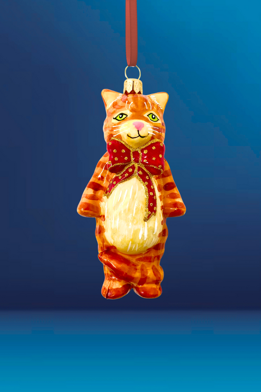Oliver Ginger Cat Glass Ornament