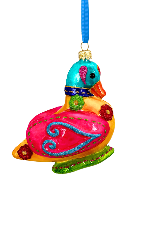 Folk Duck Polish Glass Ornament