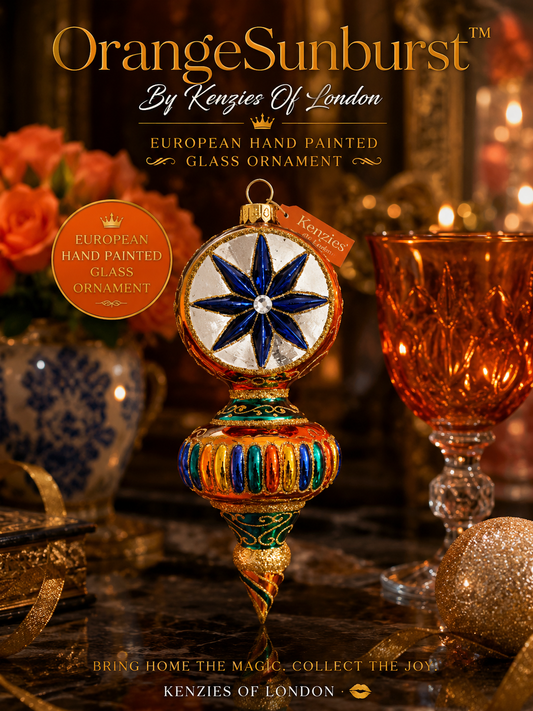ORANGE SUNBURST GLASS CHRISTMAS ORNAMENT