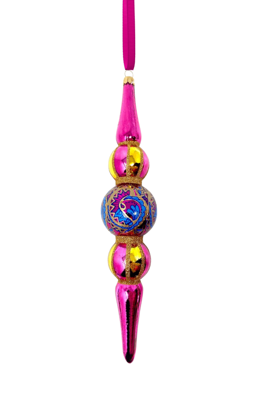 Pink Paisley Icicle Glass Ornament