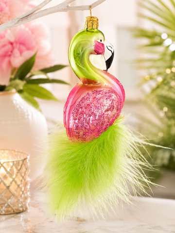 GREEN & PINK FLAMINGO ORNAMENT