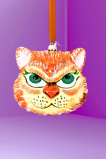 Rodney Ginger Cat Face Glass Ornament