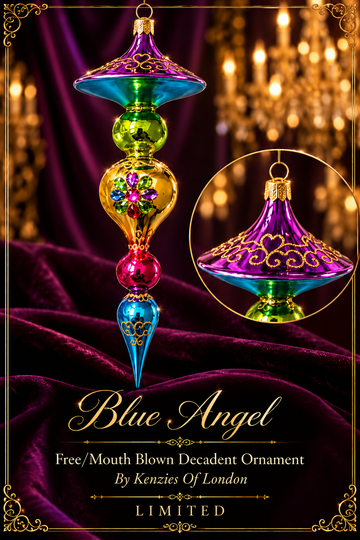 BLUE ANGEL RADIANT FREE-BLOWN ORNAMENT BY KENZIES OF LONDON