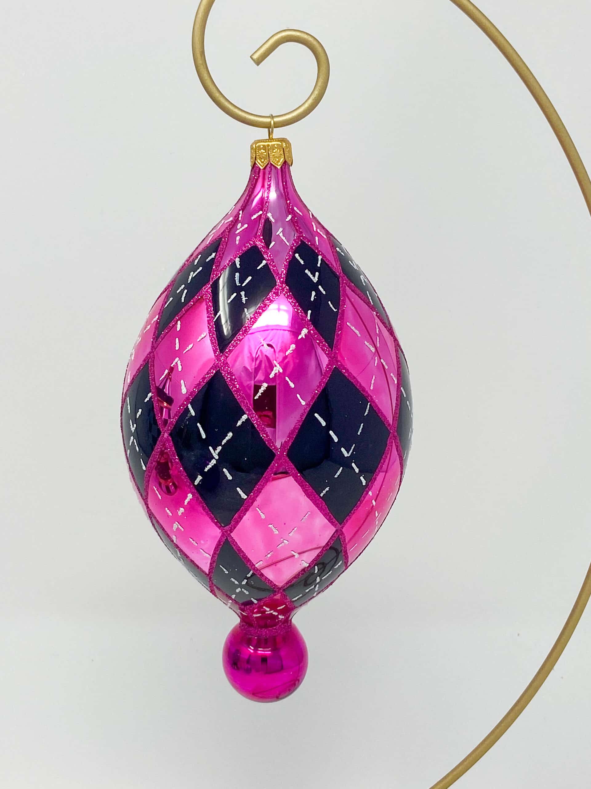 pink argyle glass ornament