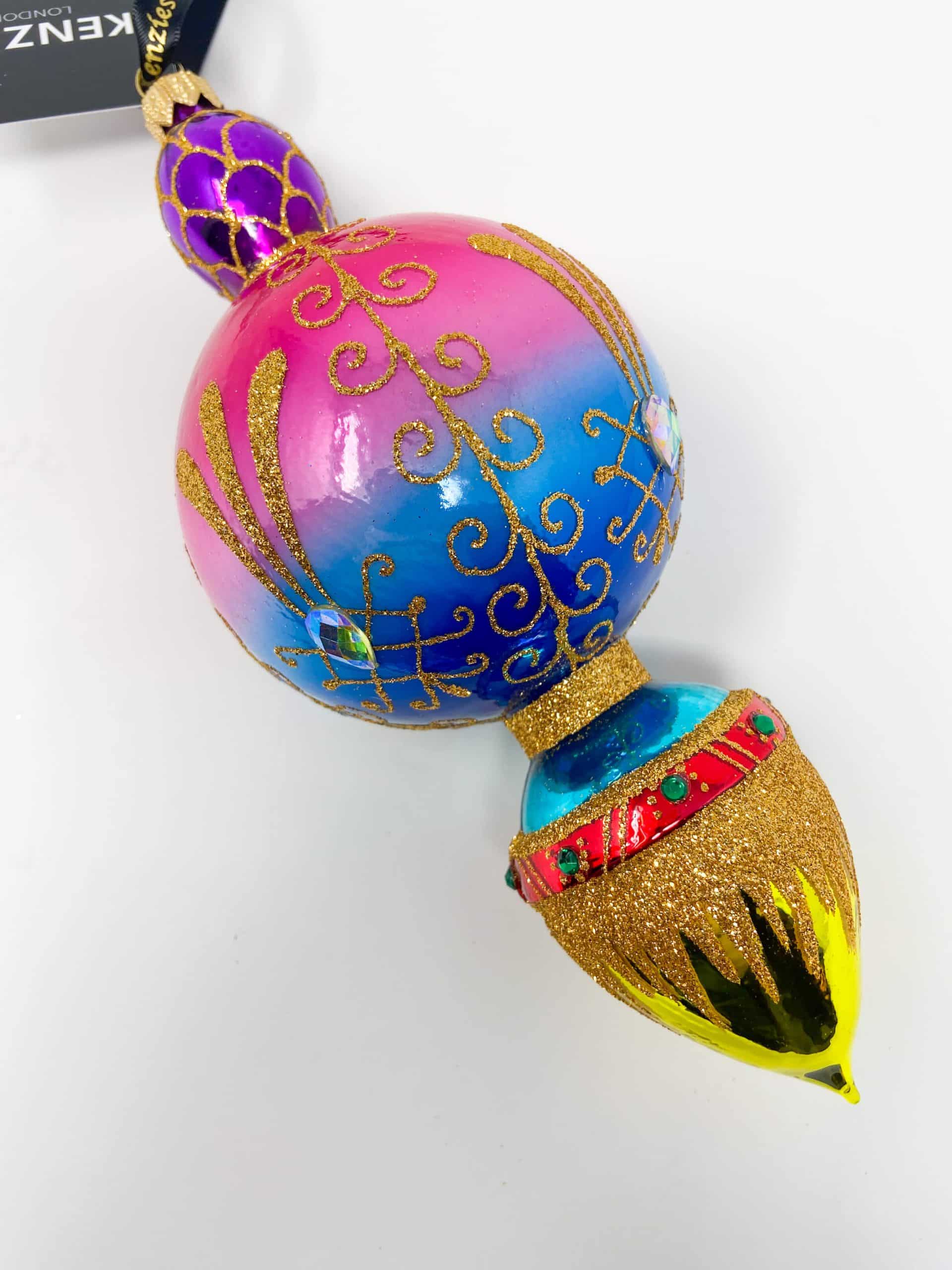 Las Vegas collection ornament featuring spinning reflector and rainbow neon colors reflecting the Las Vegas Strip. Inspired by casinos. Christmas ornament made from hand blown polish glass.