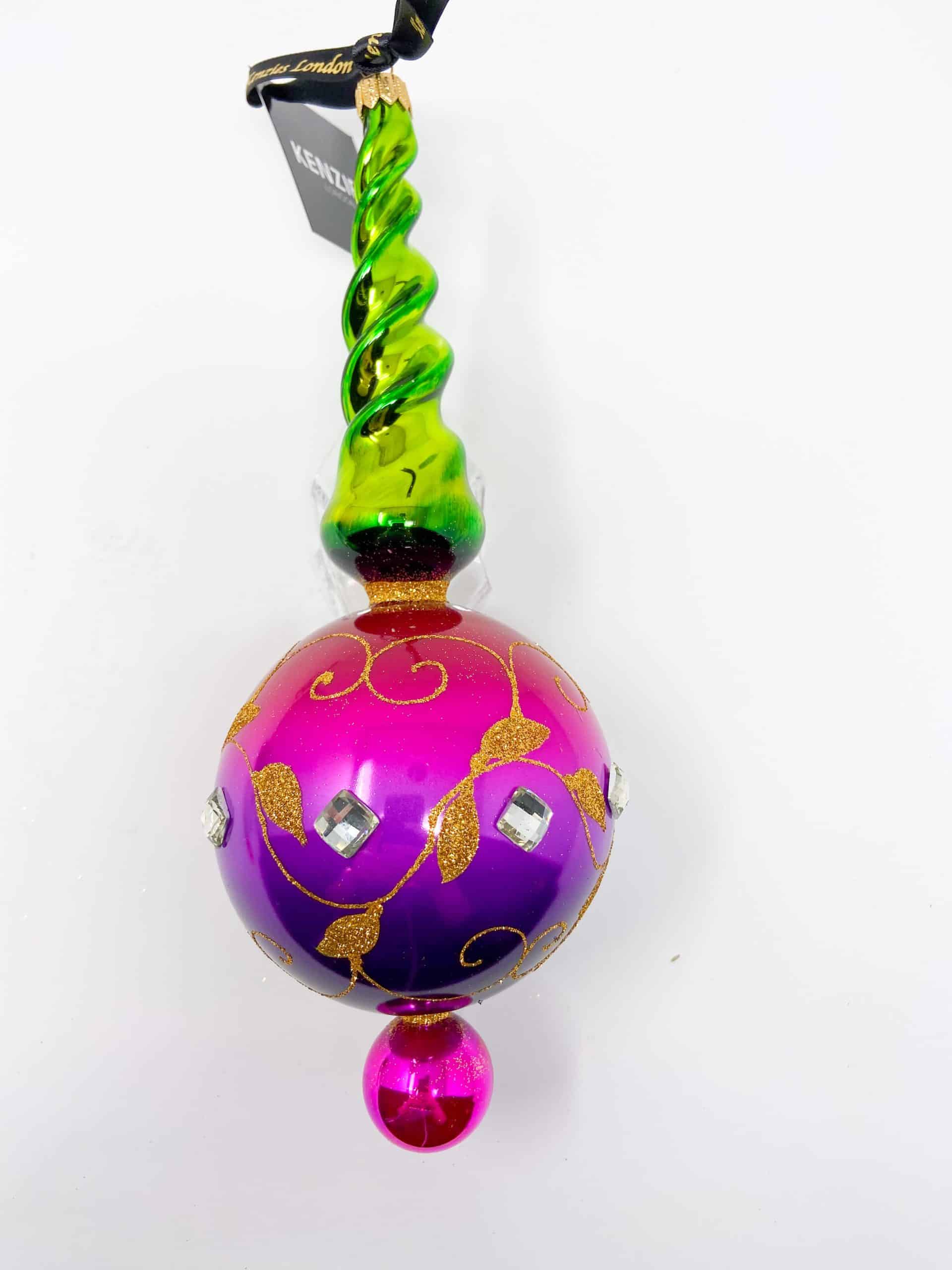 Las Vegas collection ornament featuring spinning reflector and rainbow neon colors reflecting the Las Vegas Strip. Inspired by casinos. Christmas ornament made from hand blown polish glass.