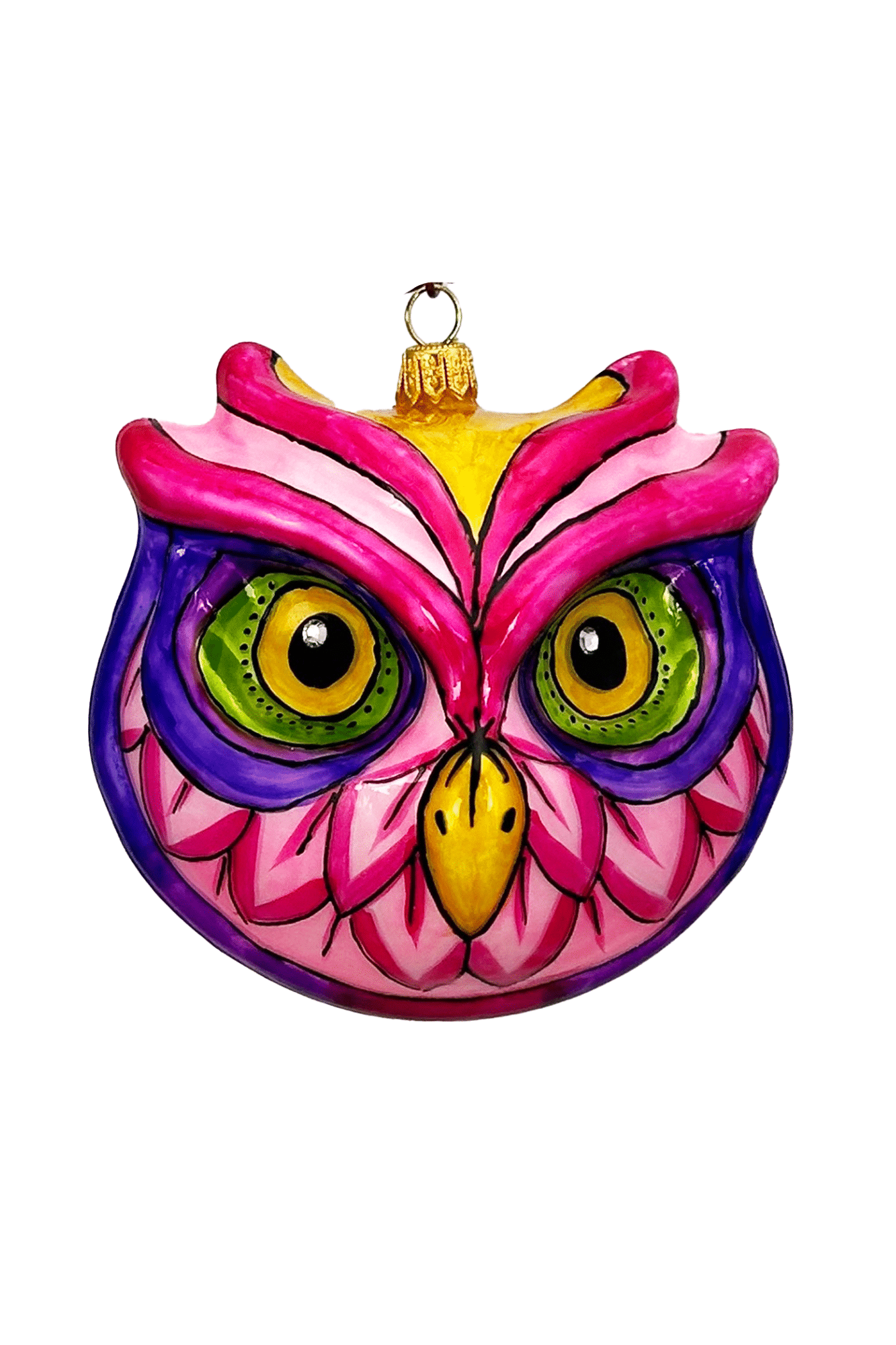 pink peony floral chinoiserie owl featuring bright fuchsia magenta and saturated colors. owl face with big eyes and beak