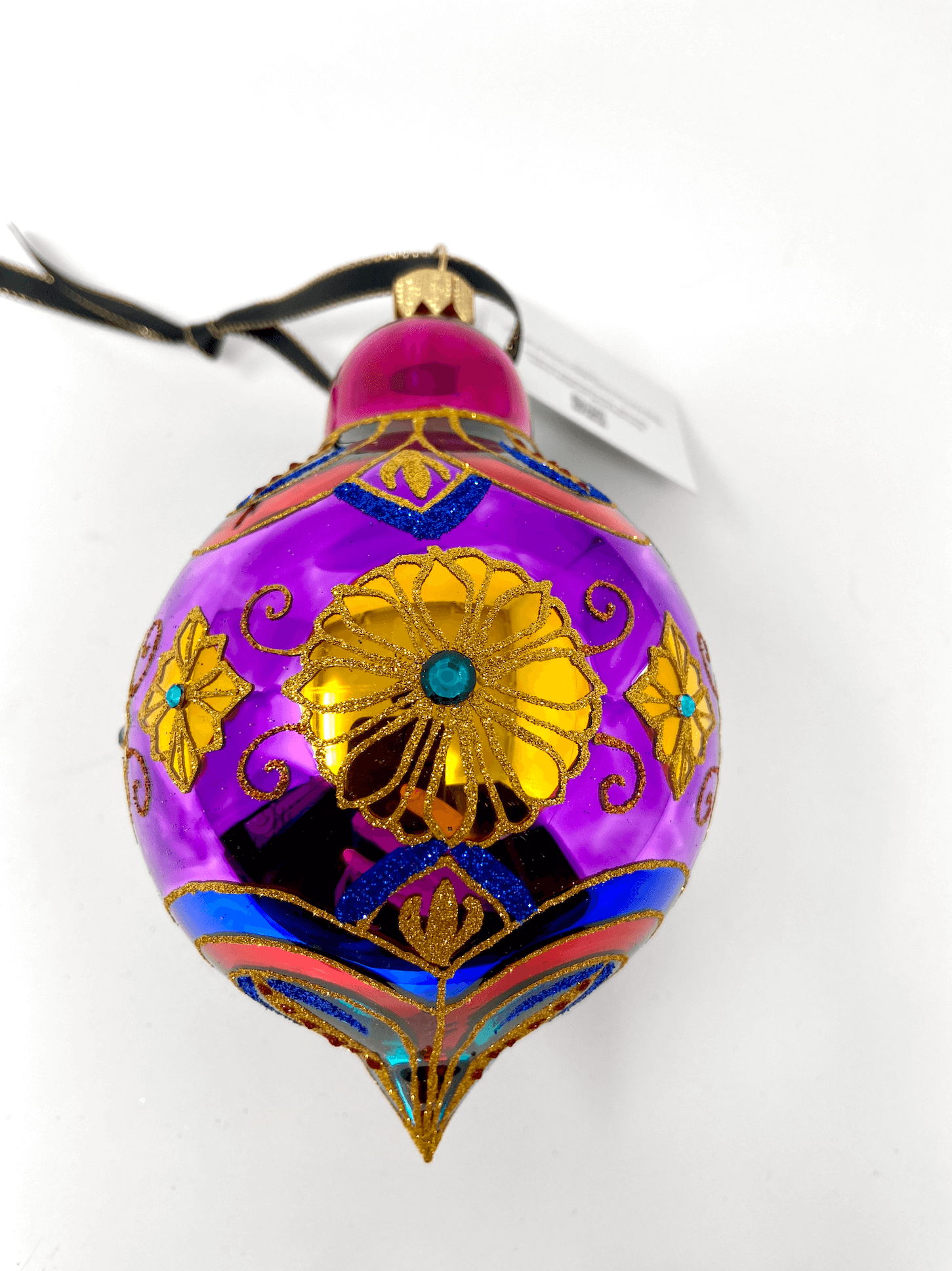 Gorgeously intricately detailed colorful polish glass ornament with gold detailing and colorful accents.