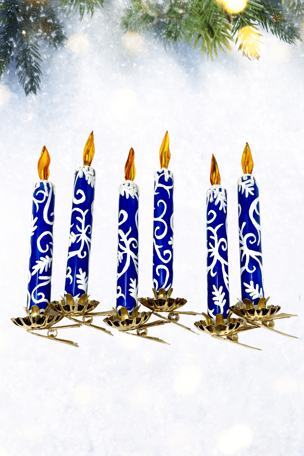 folk art colorful clip on candle polish glass christmas ornaments